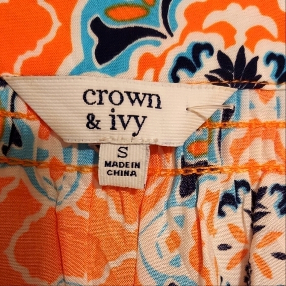 𝅺CROWN & Ivy women's long sleeve Pineapple Print hi-low tunic top size Small - Picture 2 of 3